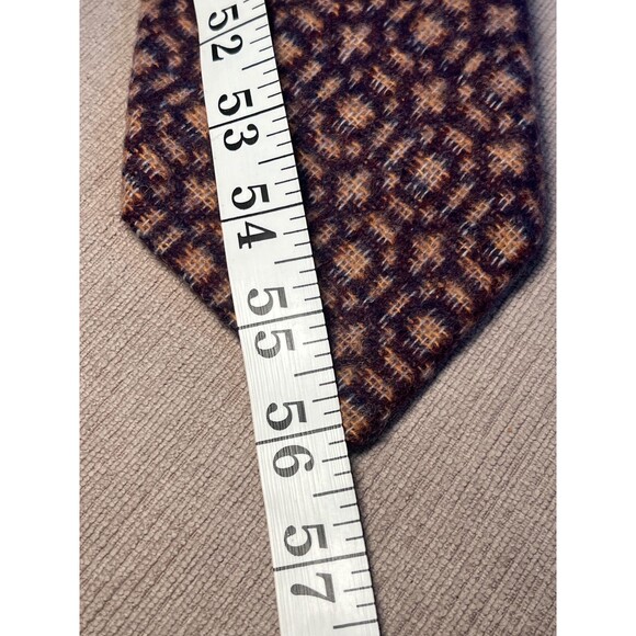 Made in England Lambswool Tie Mens Brown Navy Geometric Wool Necktie Hutzlers - Picture 4 of 5
